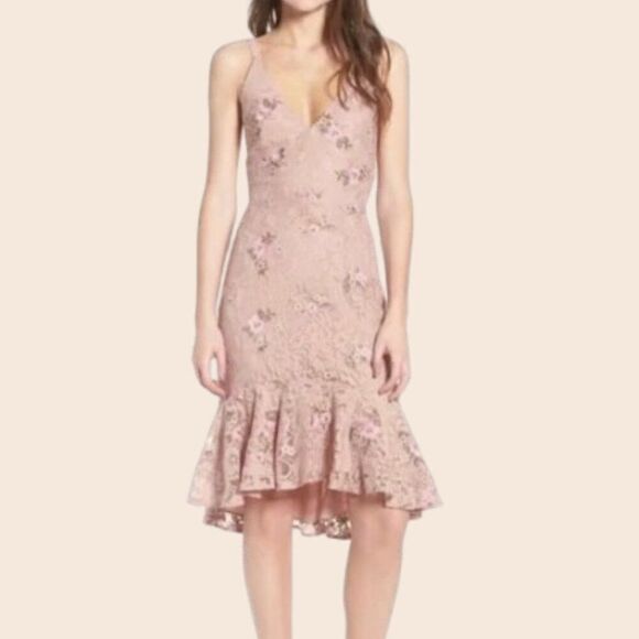 WAYF Dusty Rose Lace Floral Halter Dress Size Medium - Picture 1 of 16